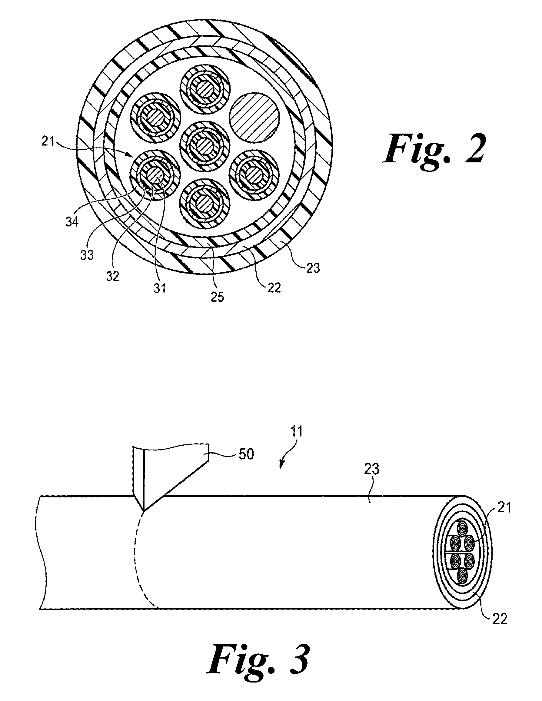 Multi-core cable and aligning method therefor
