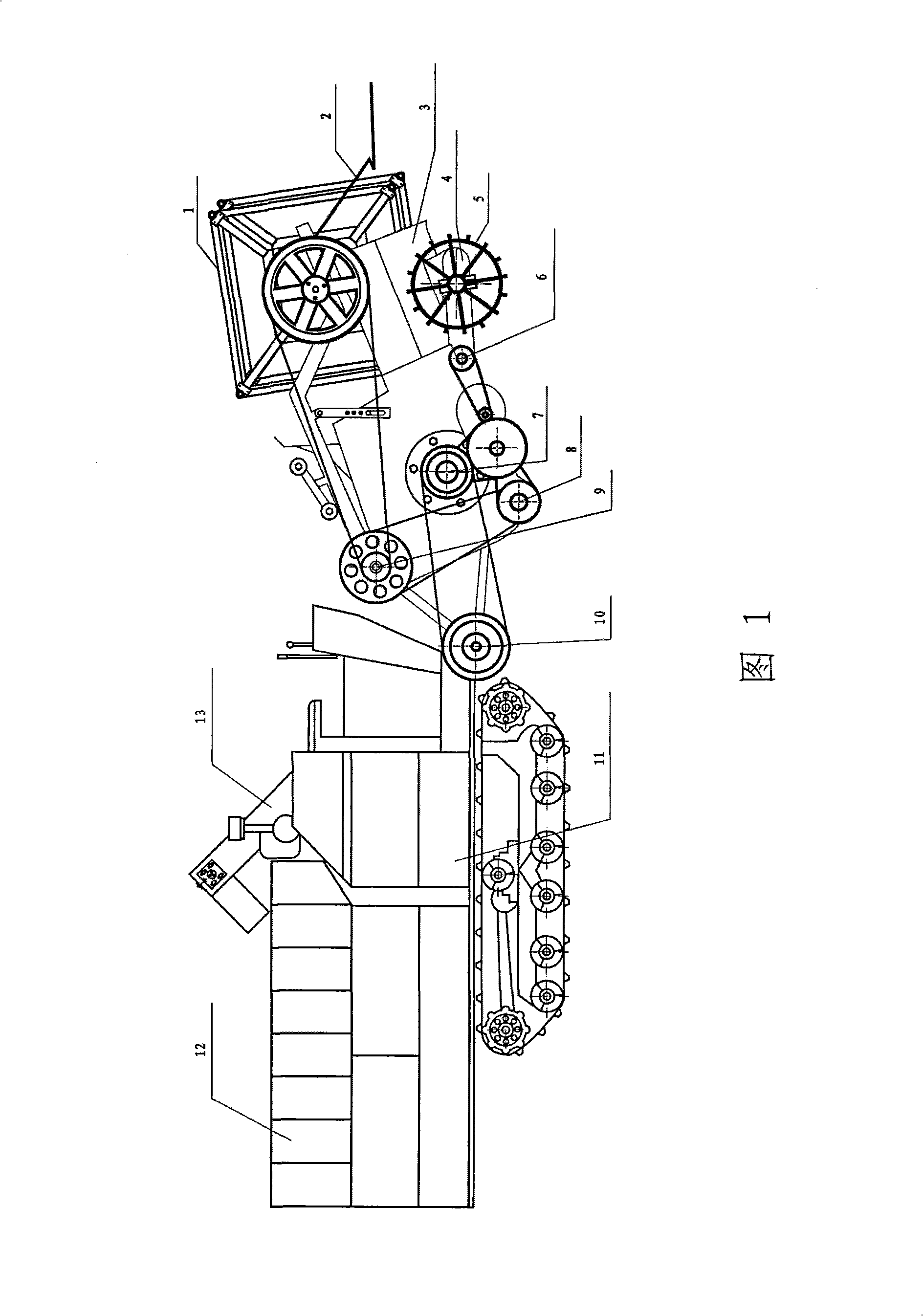 Cotton stalk-drawing crushing harvester