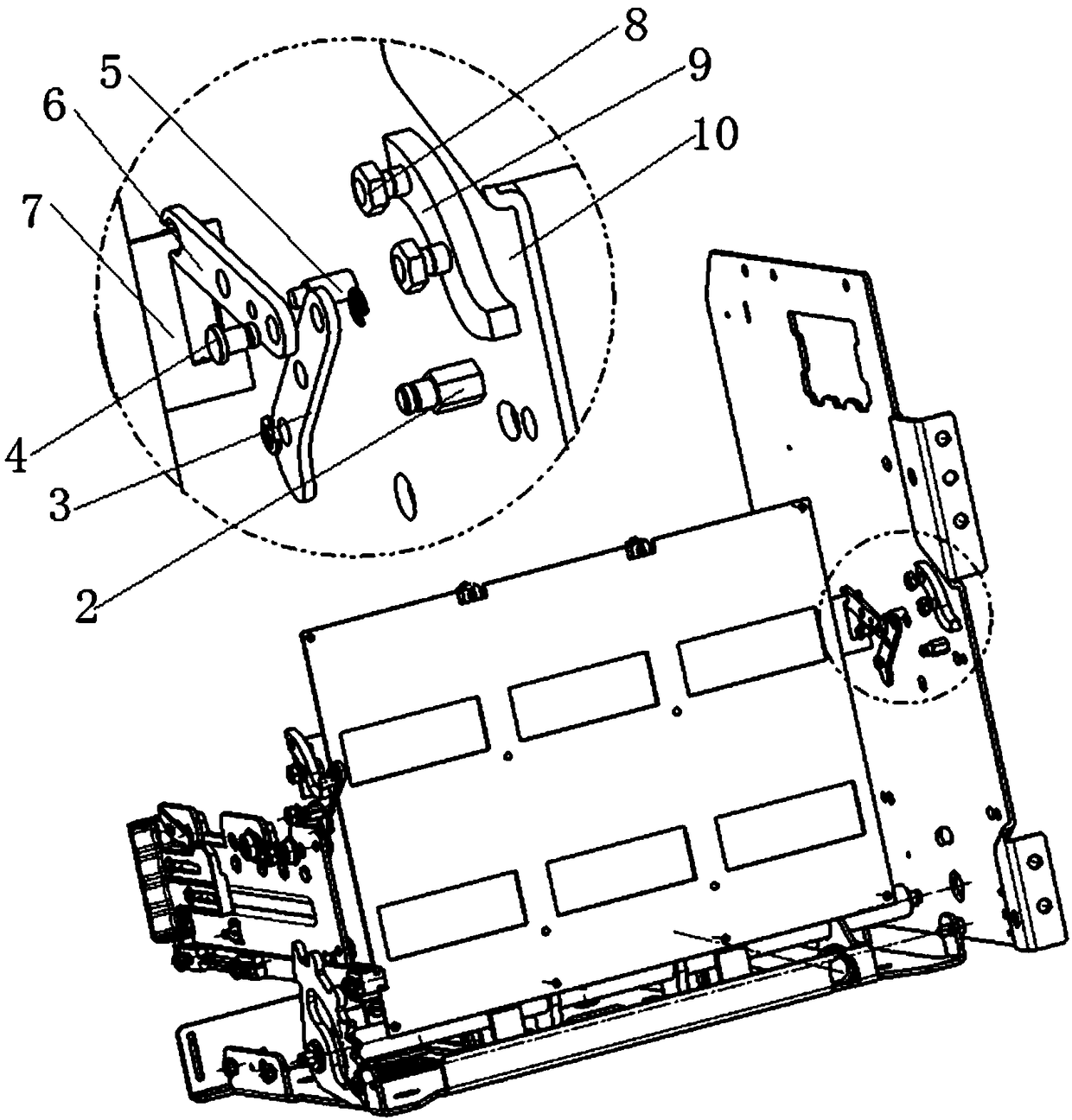 A moving mechanism of the isolation plate in the drawer base of a drawer circuit breaker