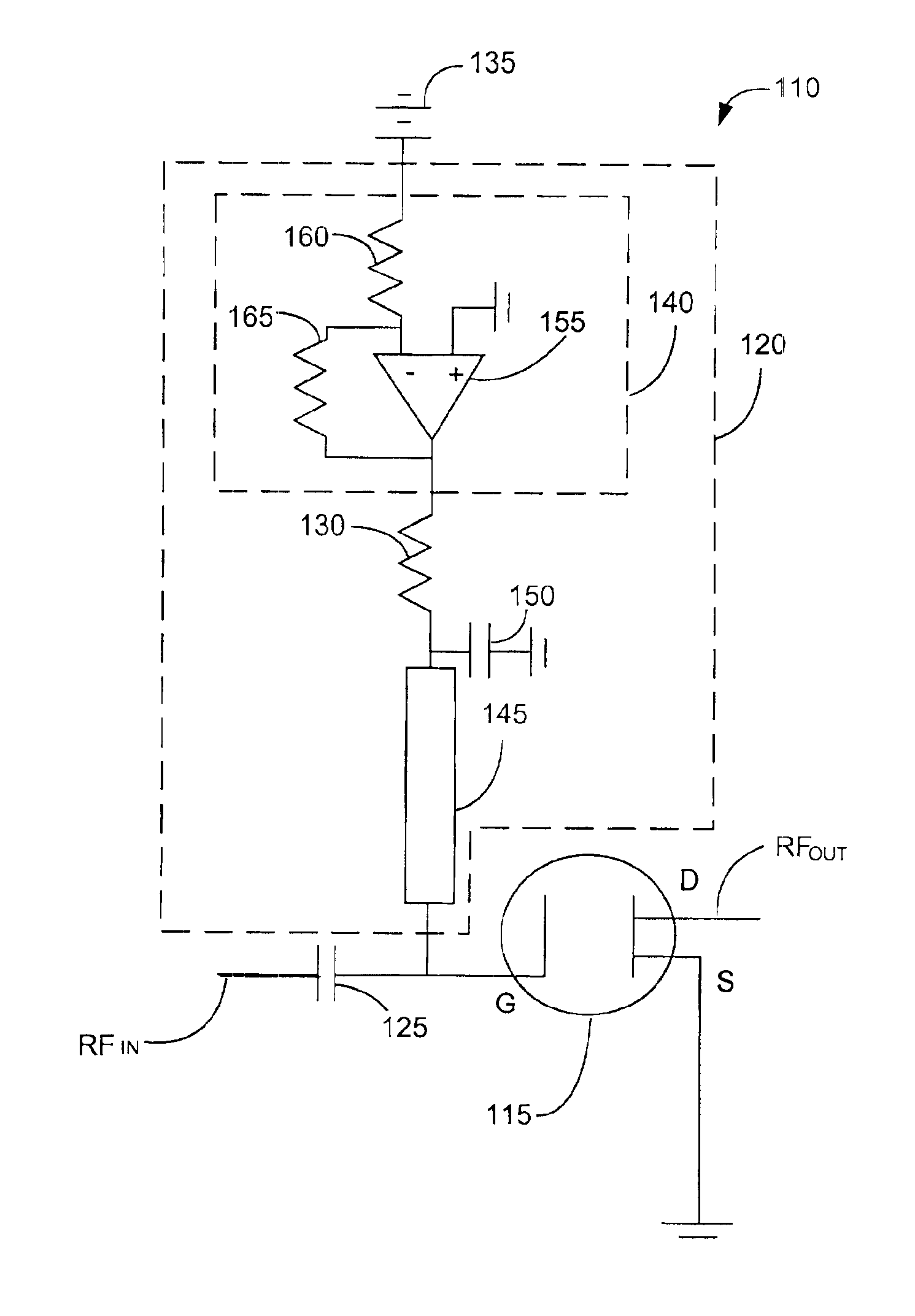 Active element bias circuit for RF power transistor input