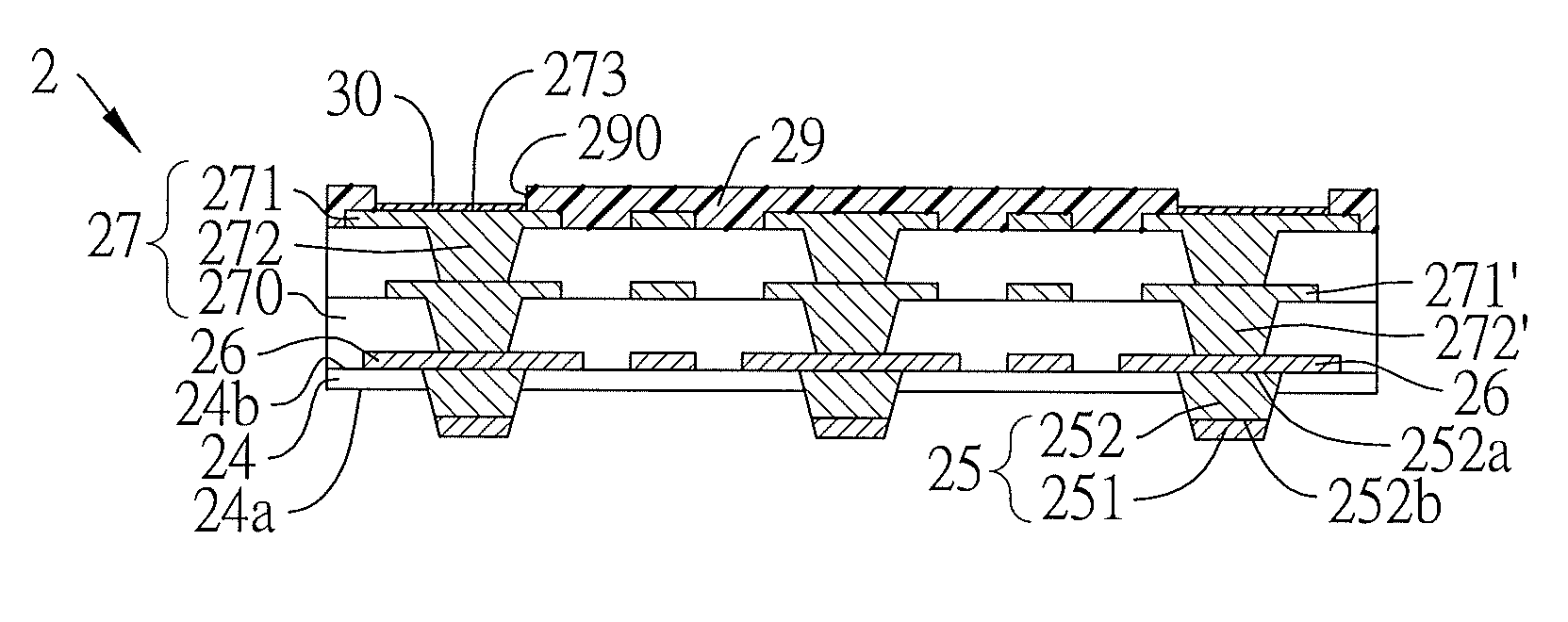 Coreless packaging substrate and method for fabricating the same