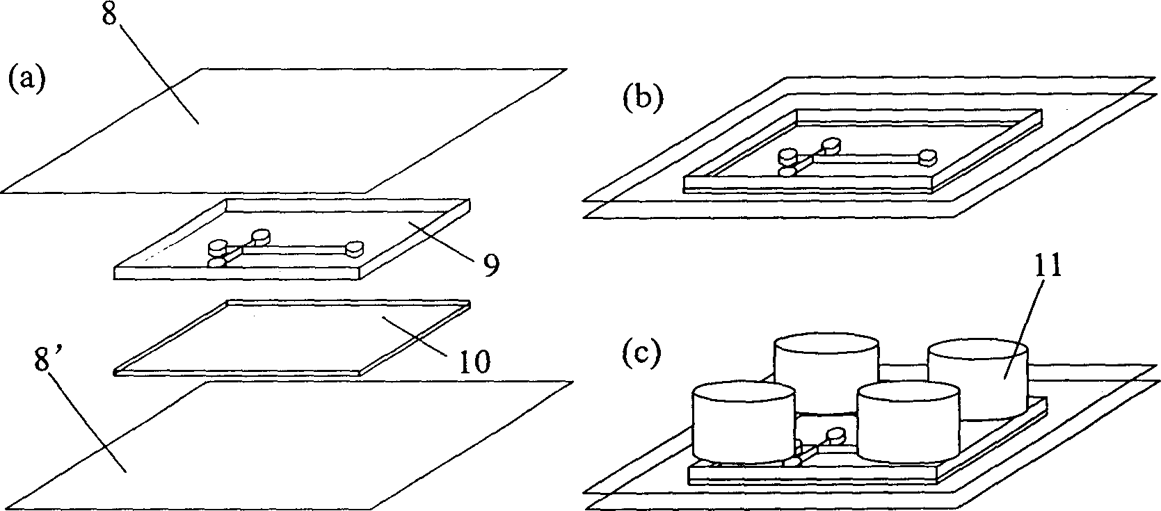 Assistant hot-pressed packing method for polymethylmethacrylate microflow controlled chip solvent