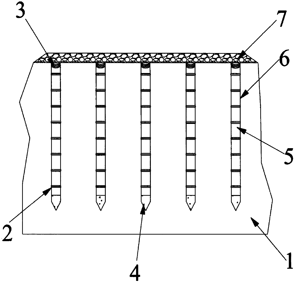 Method for reinforcing soft soil foundation structure through bamboo grouting piles