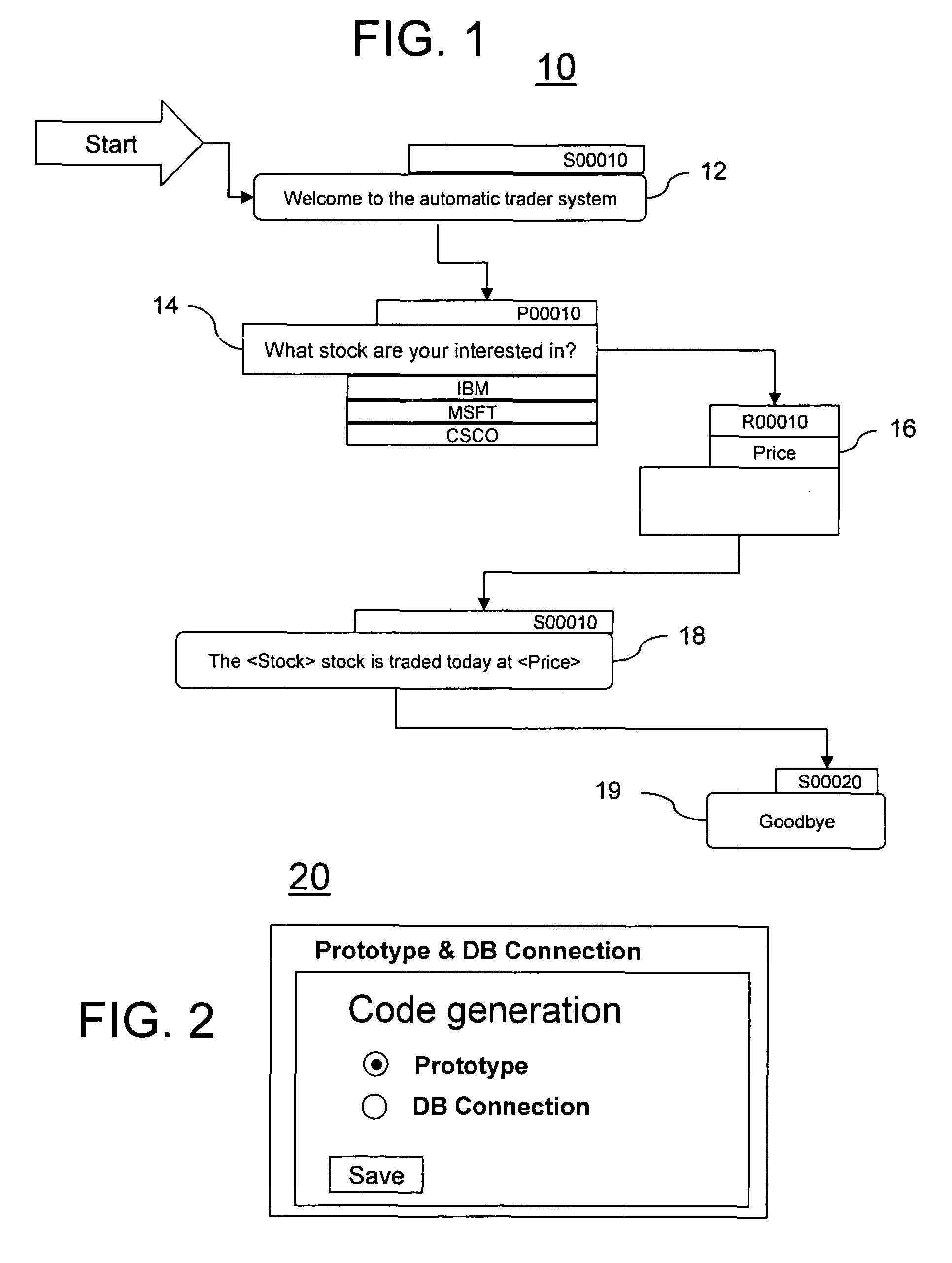 Method and system for switching between prototype and real code production in a graphical call flow builder