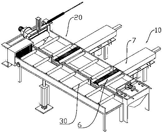 Production device for sectional material fixed-length cutting, conveying and slag removal treatment