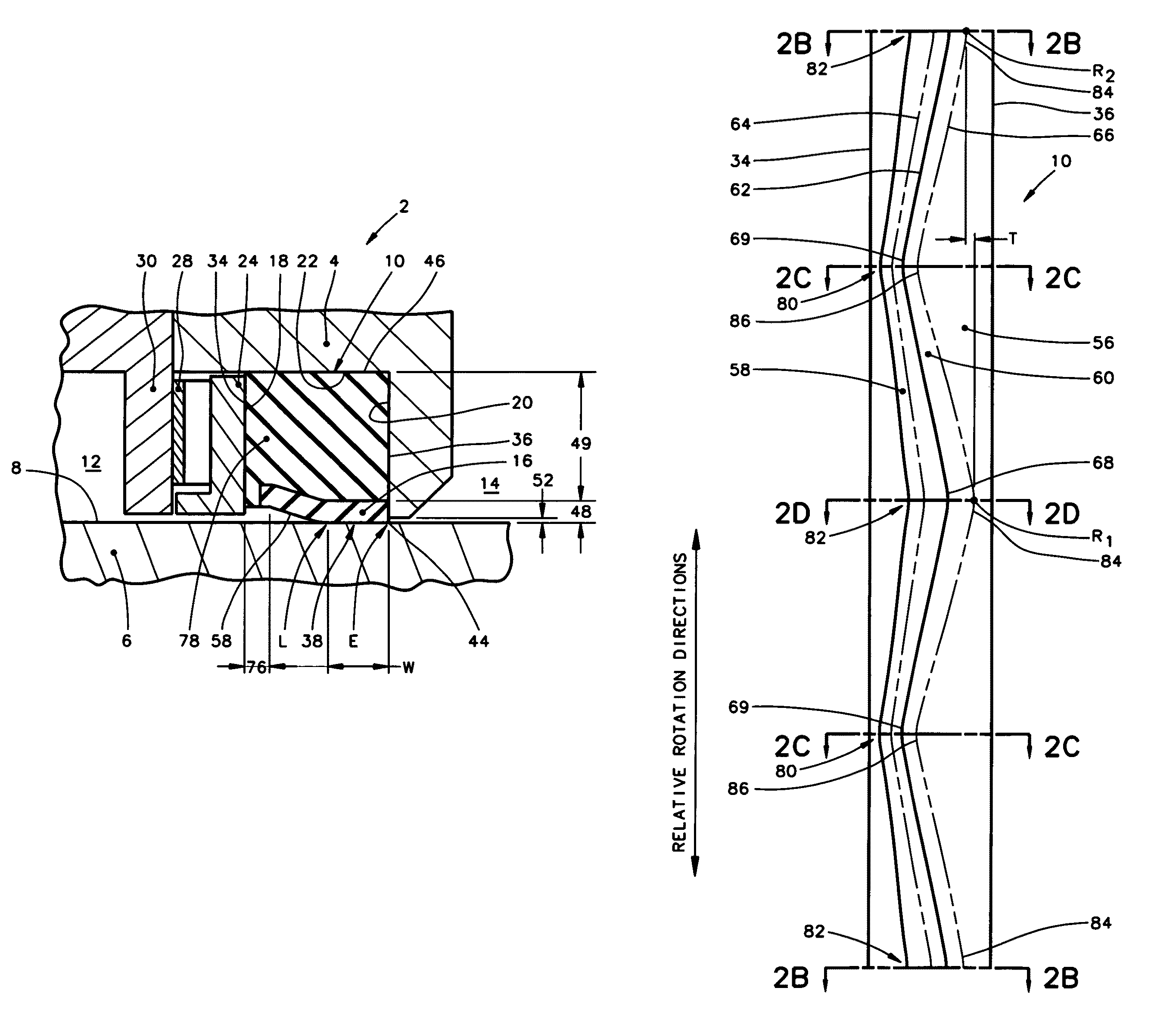 Rotary seal with improved film distribution