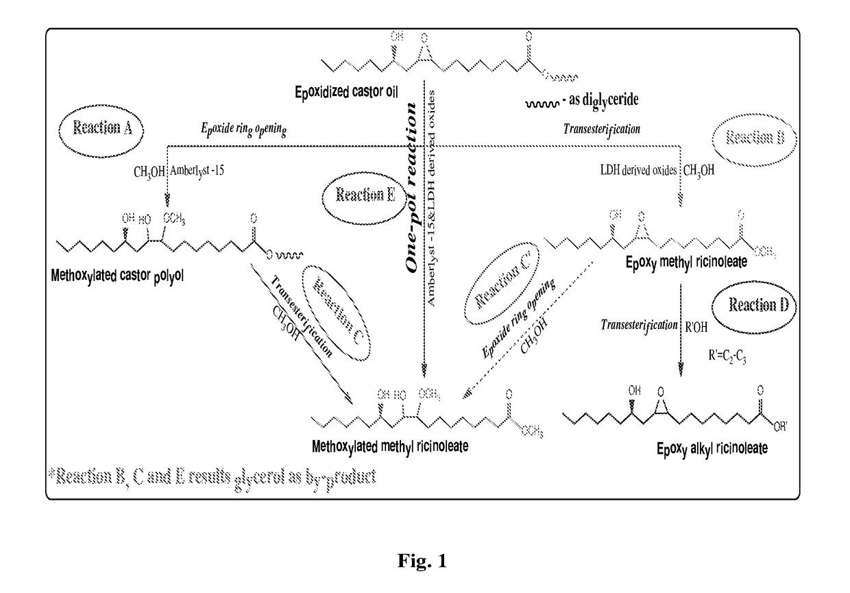 Preparation of functionalized castor oil derivatives using solid acid and base catalysts