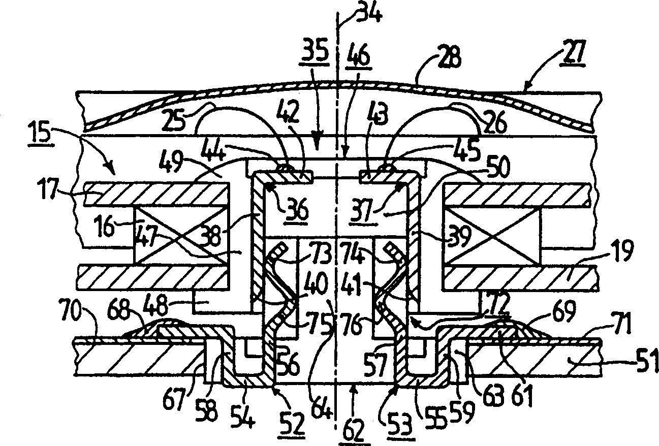 Apparatus including an electroacoustic transducer having terminal contacts which extend in the direction of the transducer axis and including a printed circuit board having mating contacts