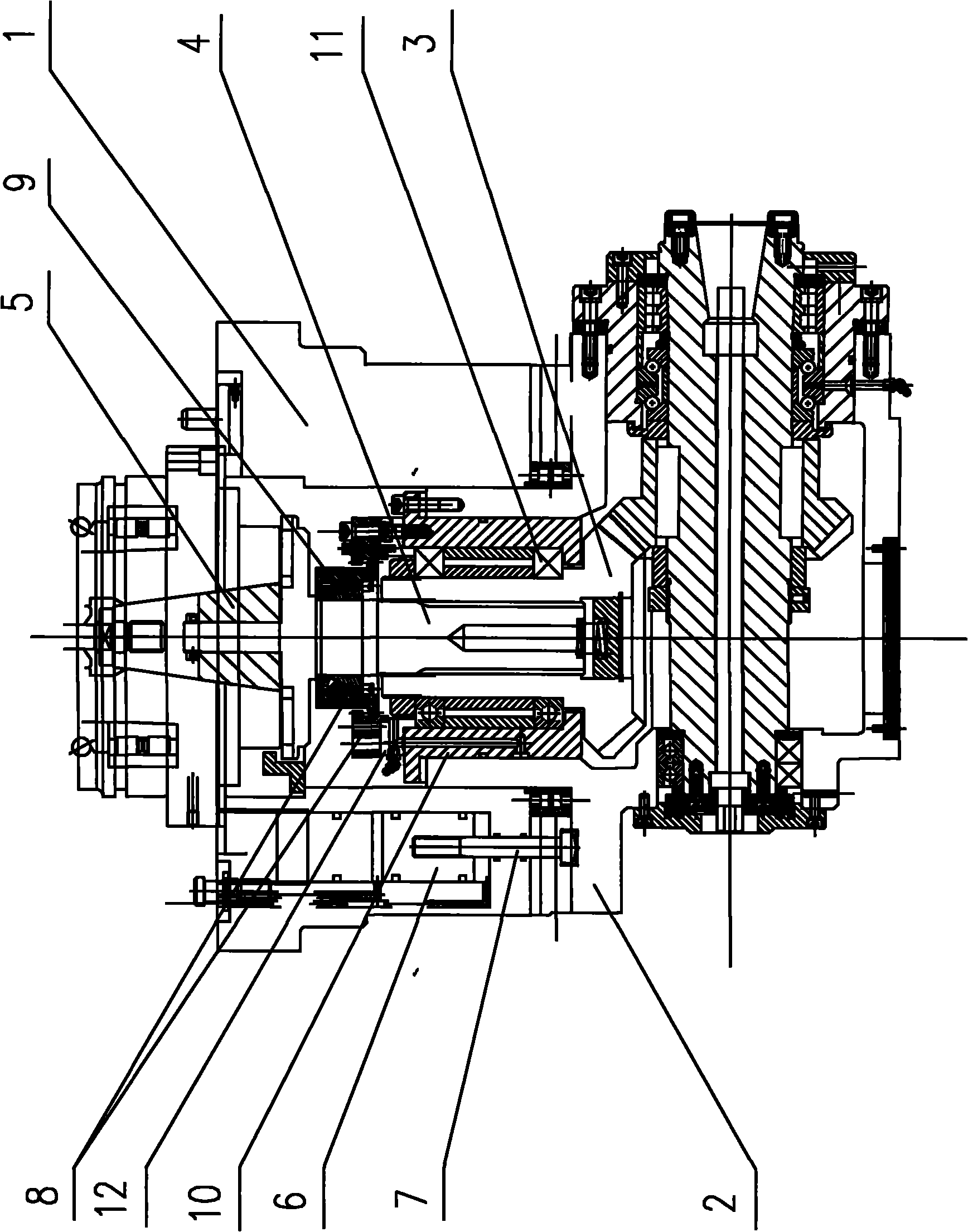 Automatic indexing right-angle milling head driven by main motor