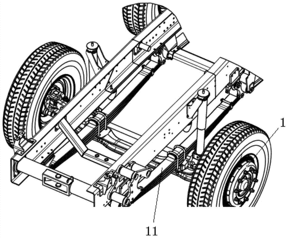 Double front axle structure with lifting axle for heavy goods vehicle