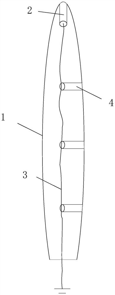 Lightning protection device and method for wind turbine blade of wind power plant