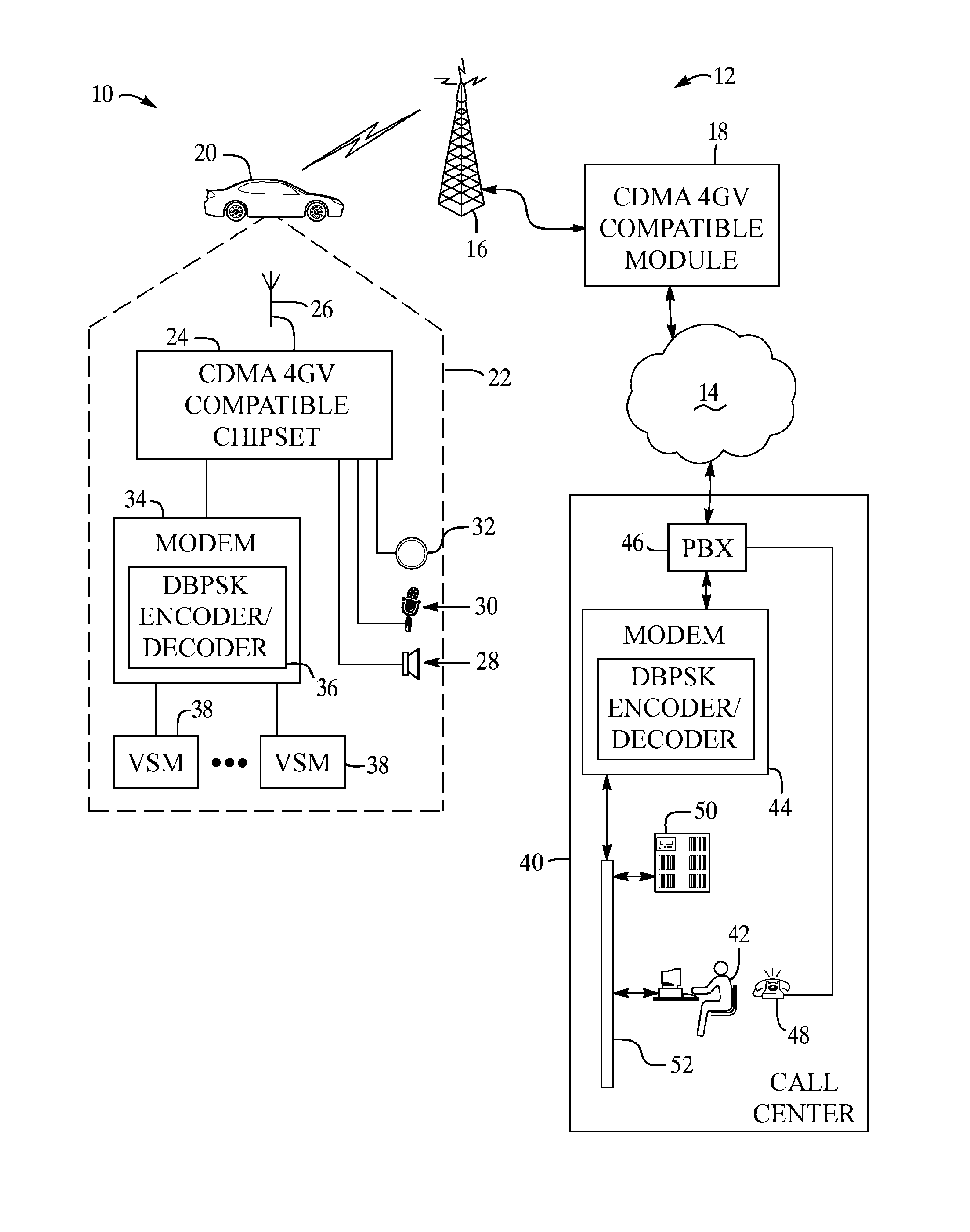 Method for data communication via a voice channel of a wireless communication network