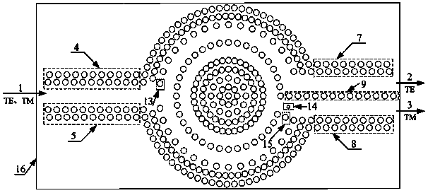 Round hollowed-out branch structure terahertz wave polarization beam splitter