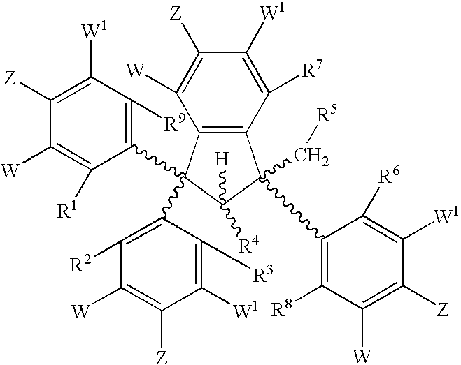 Conformationally constrained compounds as dendrimer cores