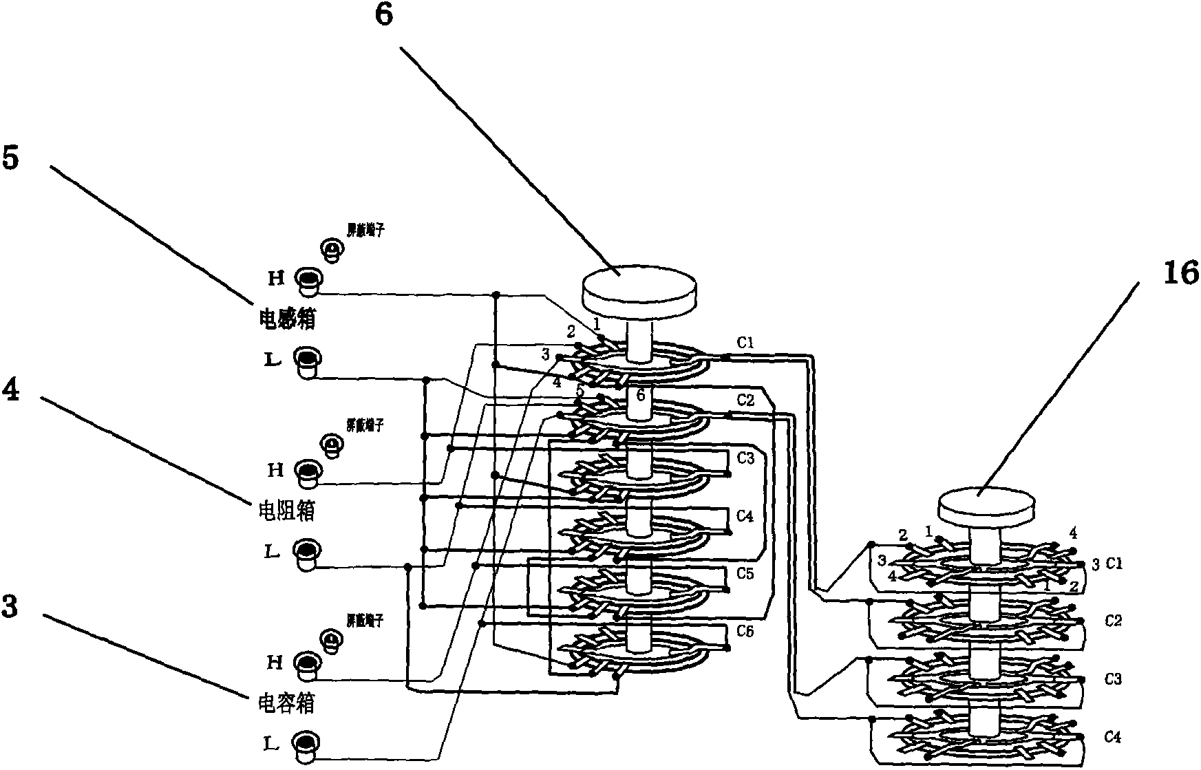 Inductance, capacitance and resistance standard device