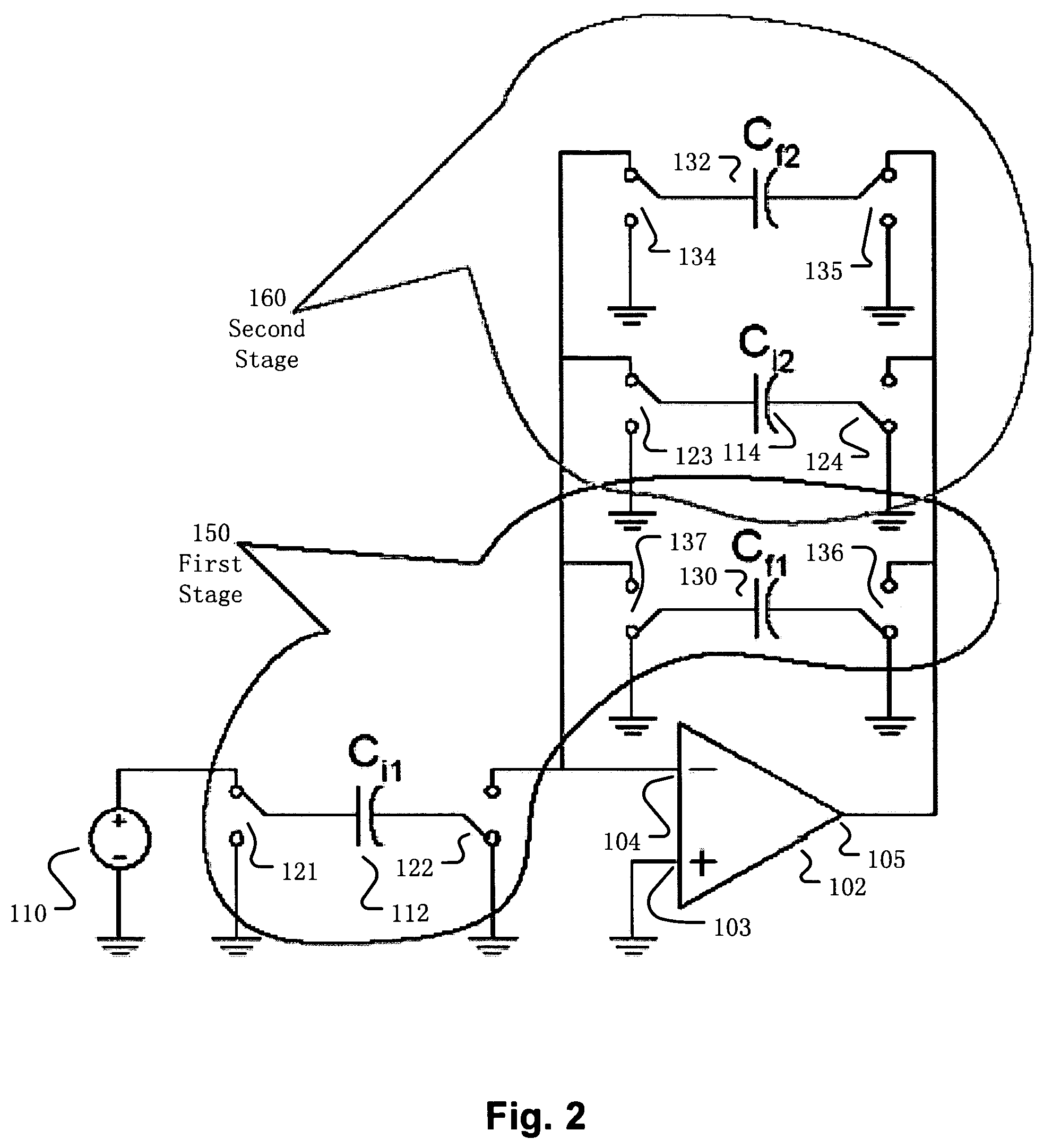 Multi-stage amplifier with switching circuitry