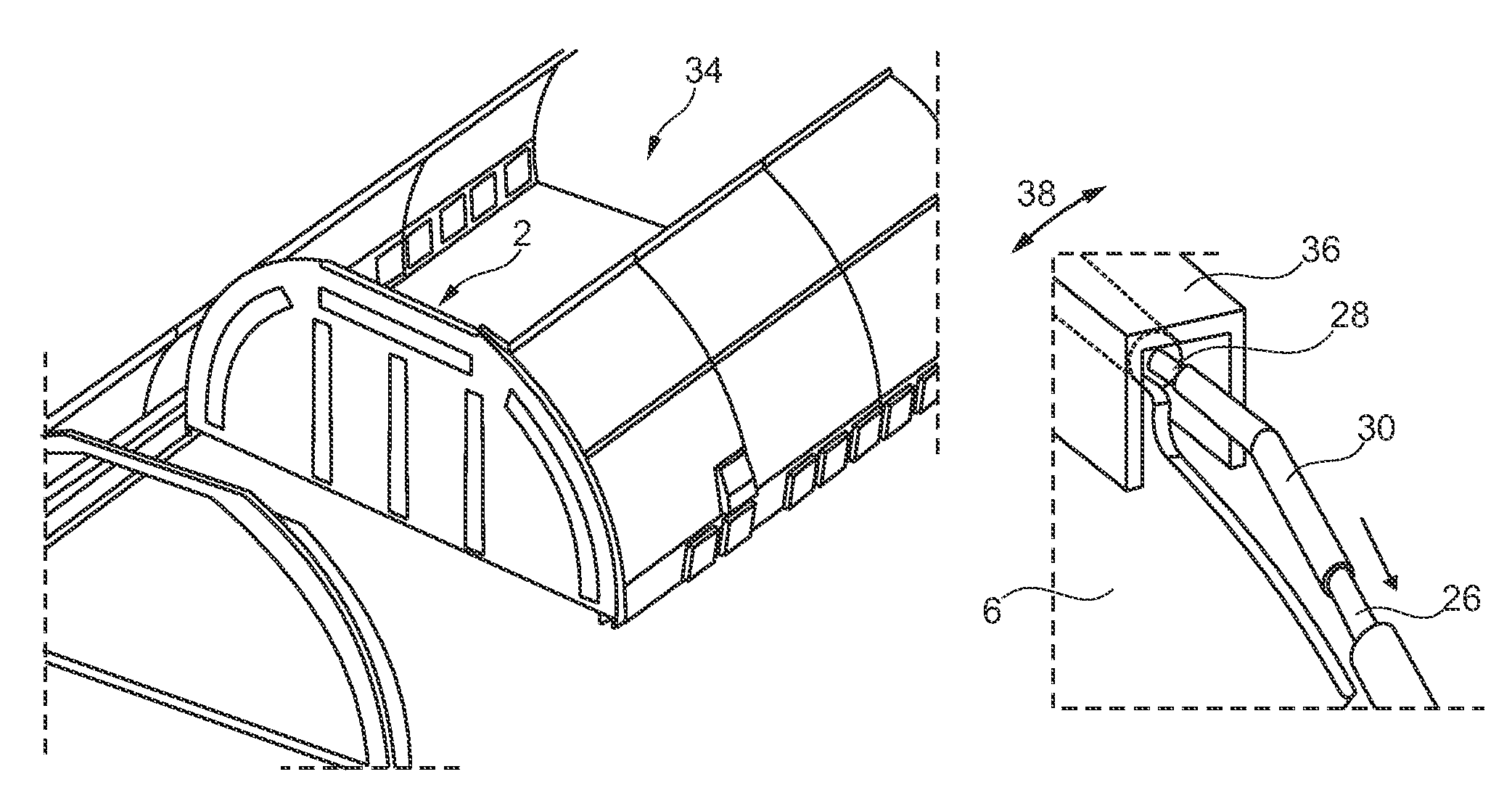 Assembly for separating a space into multiple areas