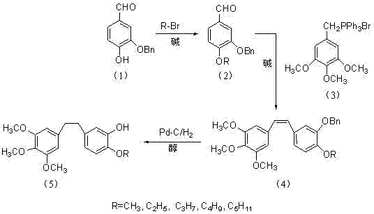 Method for preparing 3,4,5-trimethoxy-3'-hydroxy-4'-alkoxy diphenylethane