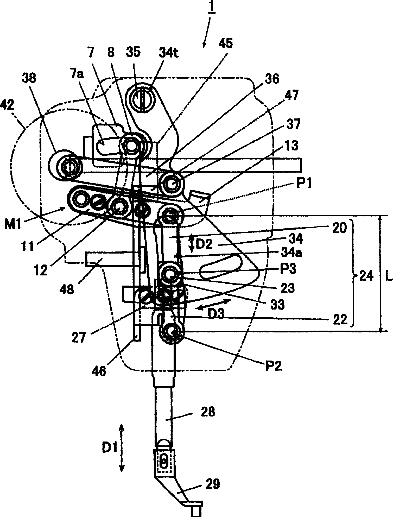 Middle foot-pressing device for sewing machine