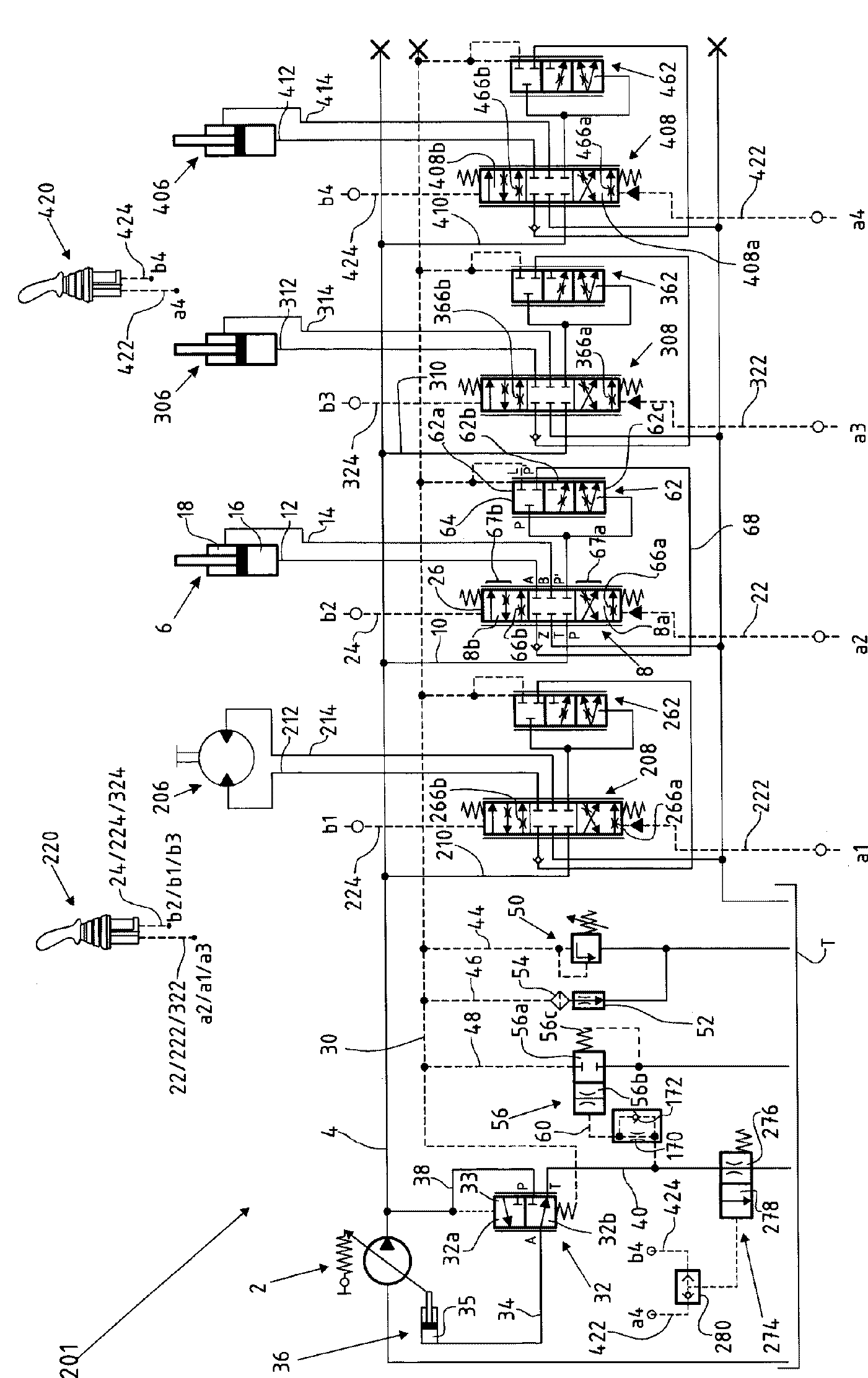 Hydraulic control system with load pressure reduction device and hydraulic valve set therefor