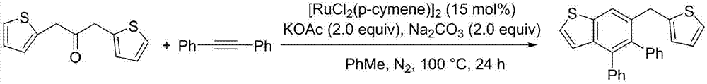 Method for preparing polyaromatic substituted naphthalene derivative by catalyzing cyclization reaction of aromatic ketone and diphenyl acetylene by ruthenium and application