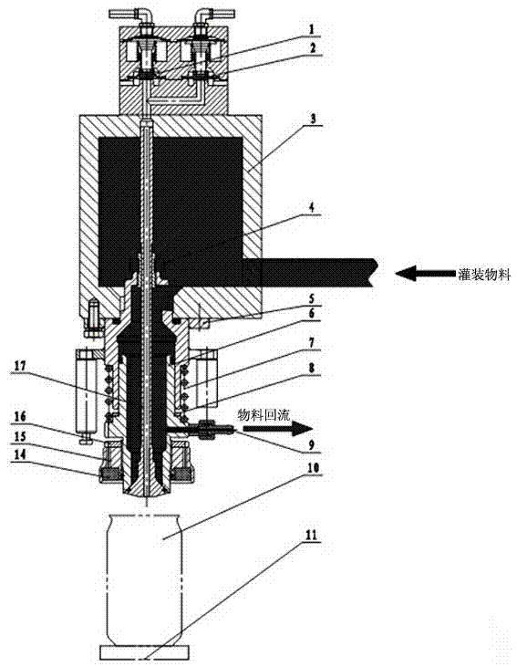 Filling valve for fruit-containing zip-top can beverage