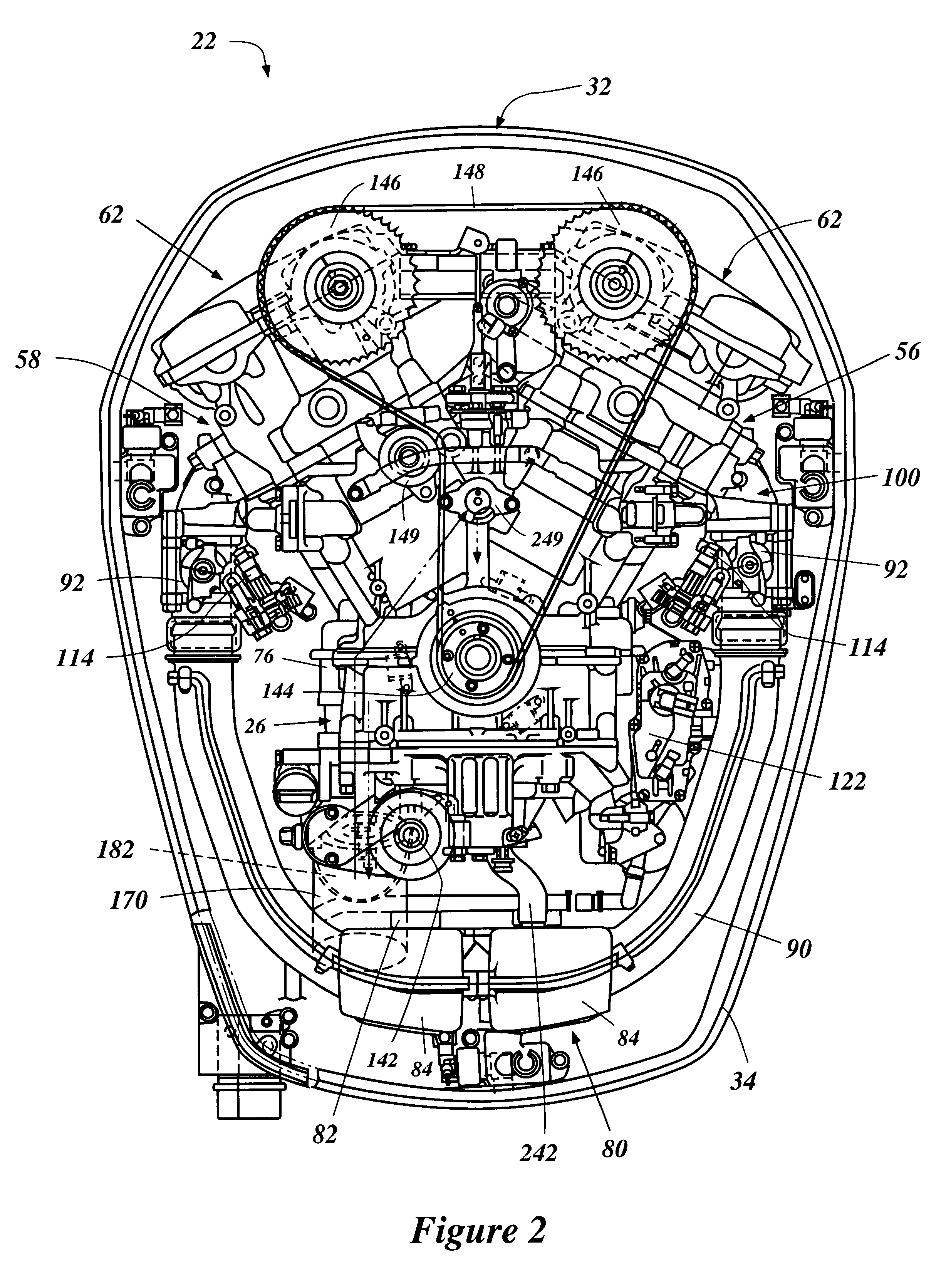 Engine component arrangement for outboard motor