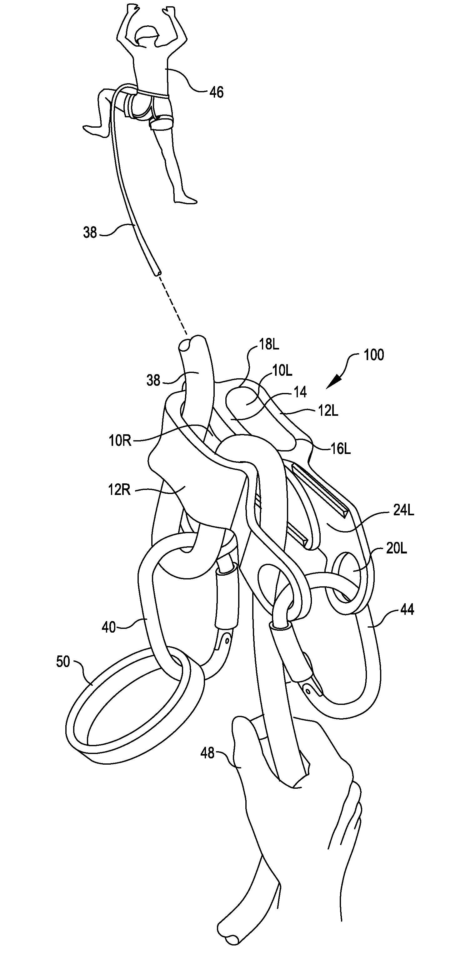 Rope handling device with secondary locking feature