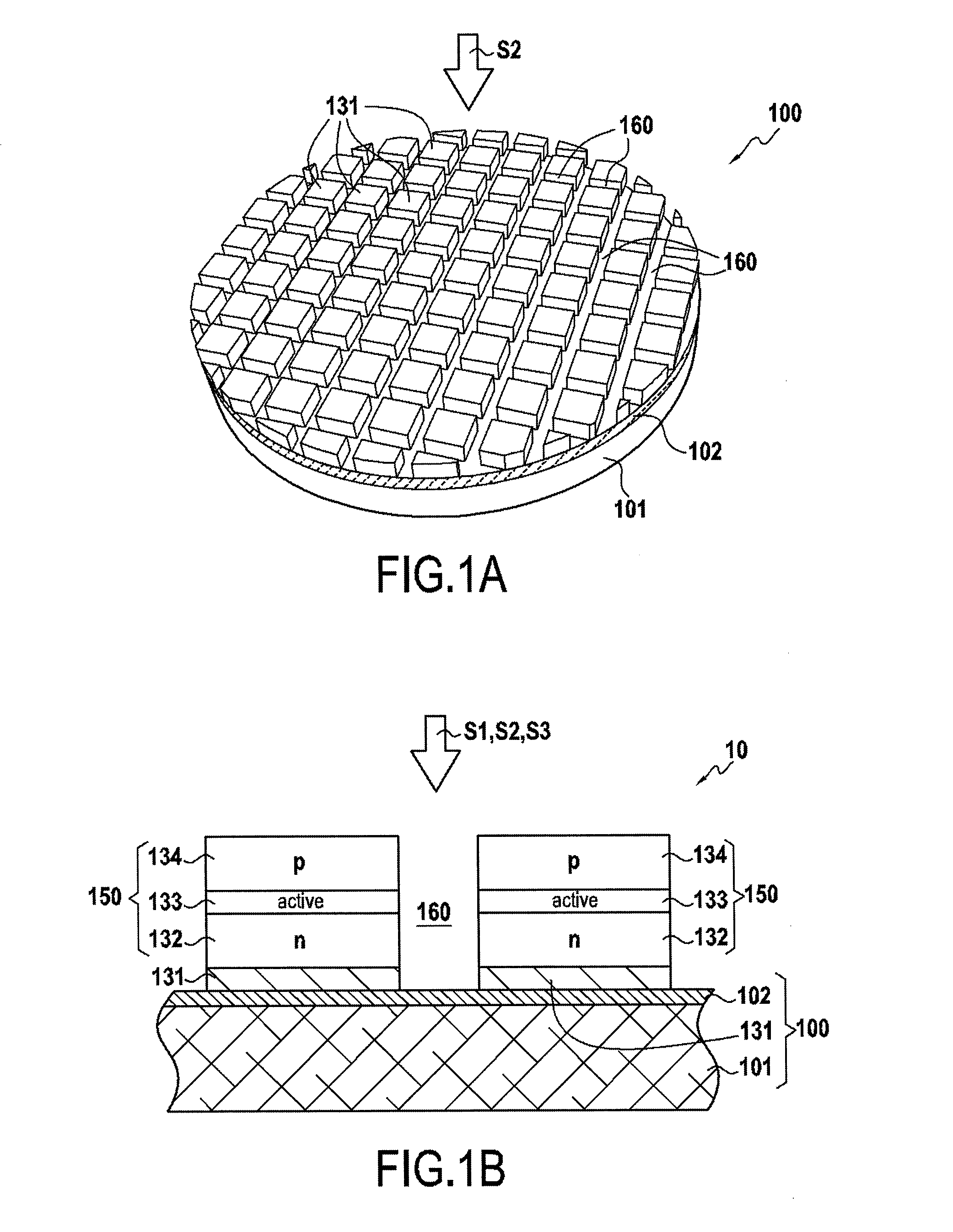 Method of collective manufacture of leds and structure for collective manufacture of leds