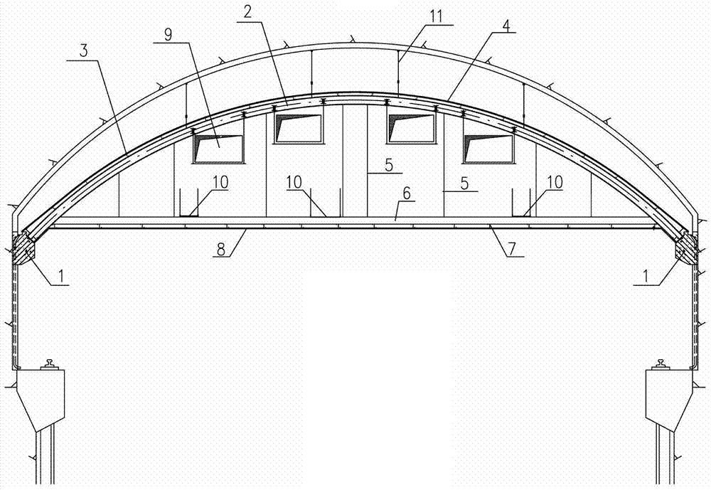 Suspended ceiling structure of long span underground powerhouse and construction method thereof