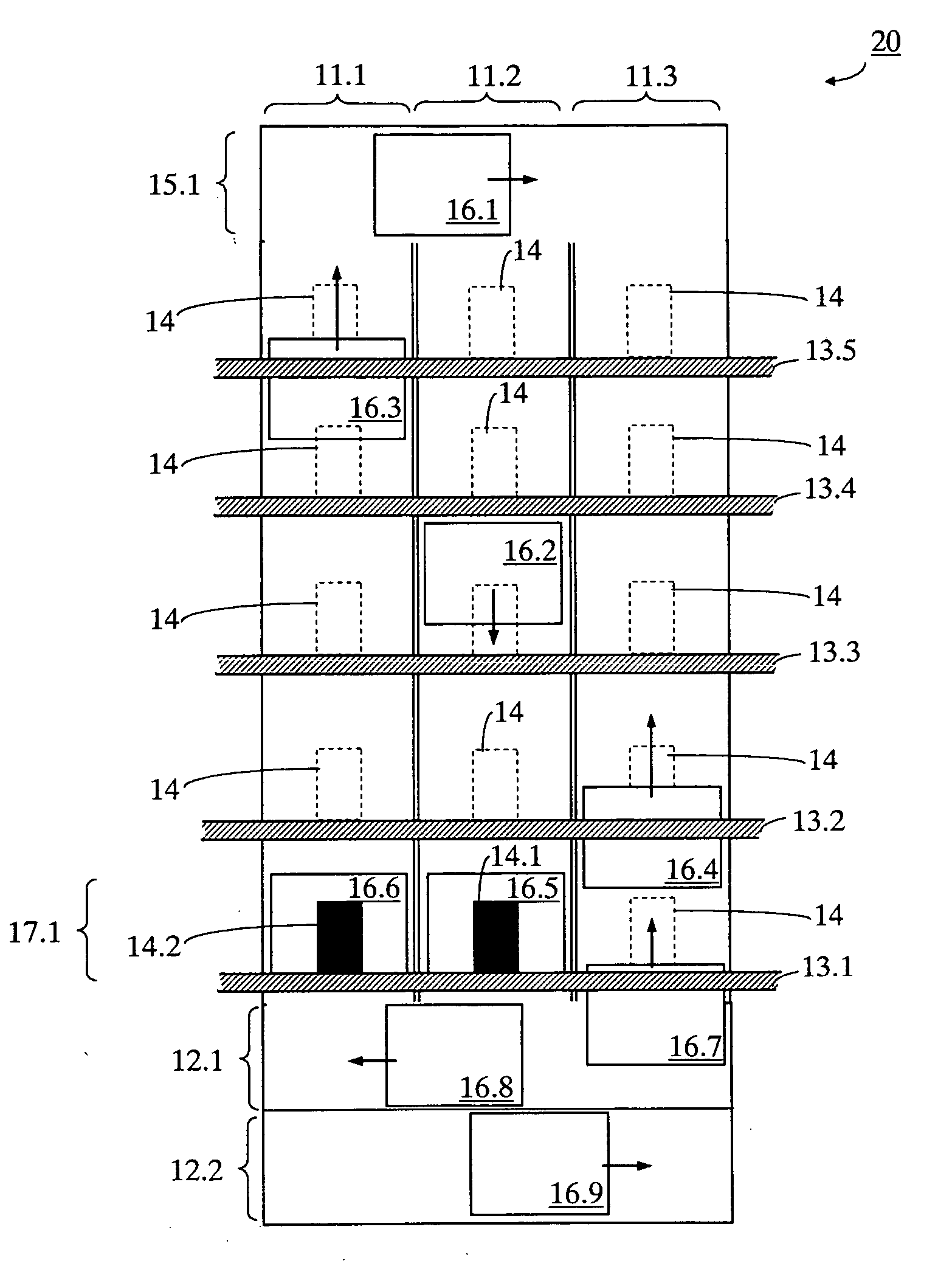 Elevator installation with at least three vertical elevator shafts arranged adjacent to one another and method for operating such a elevator shaft