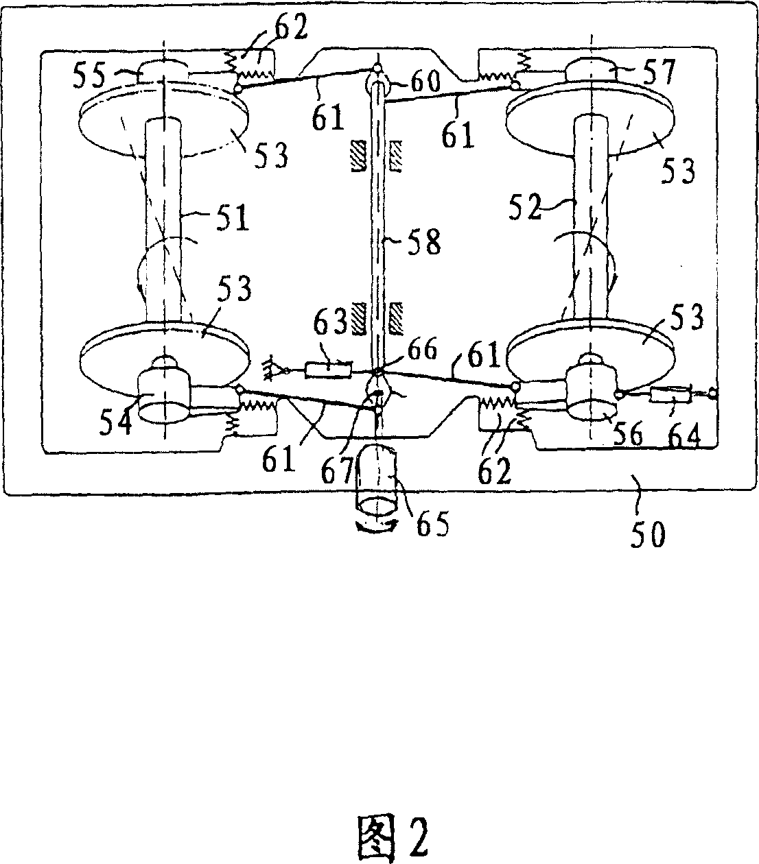 Method and device for active radial control of wheel pairs or wheel sets on vehicles