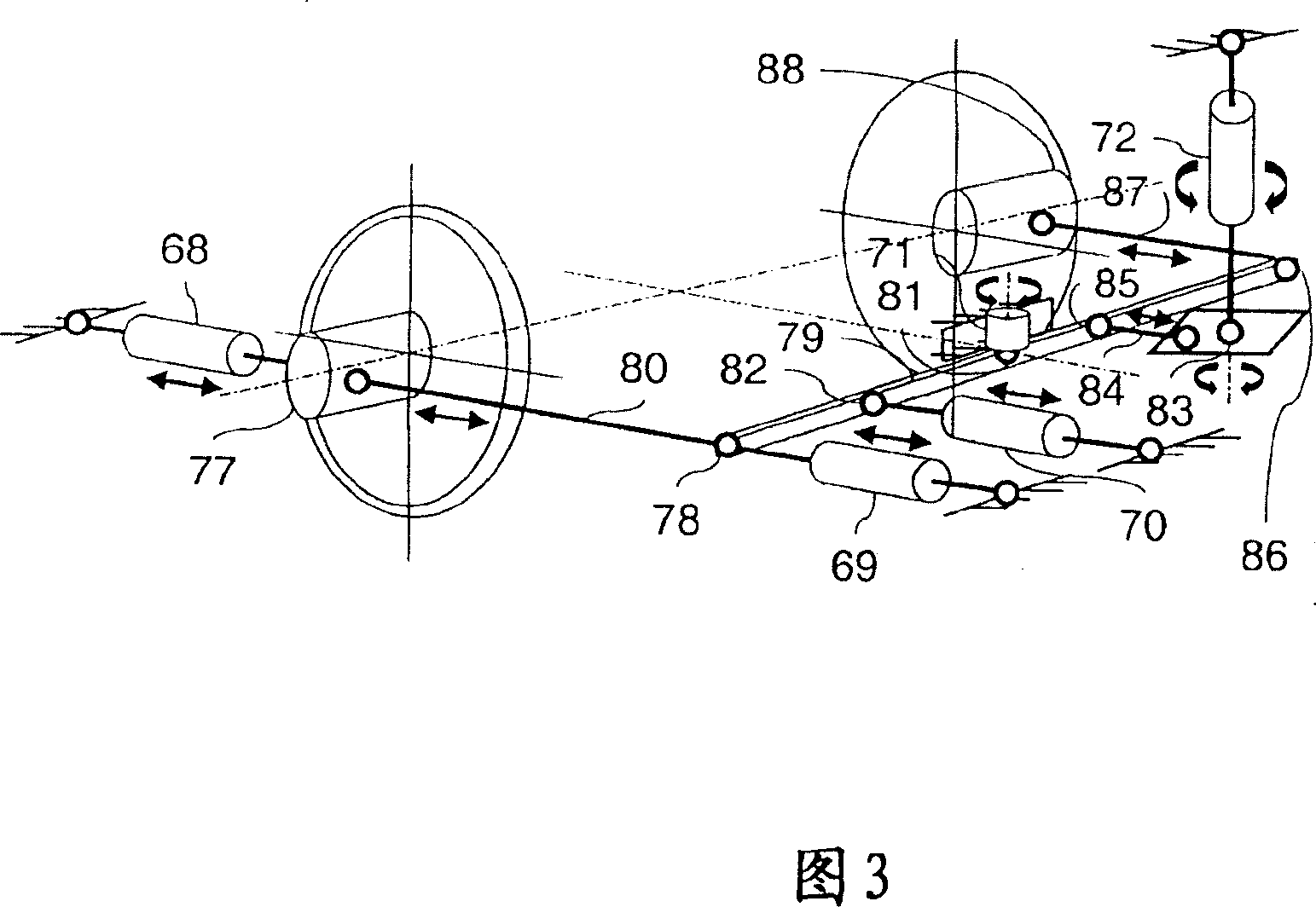 Method and device for active radial control of wheel pairs or wheel sets on vehicles