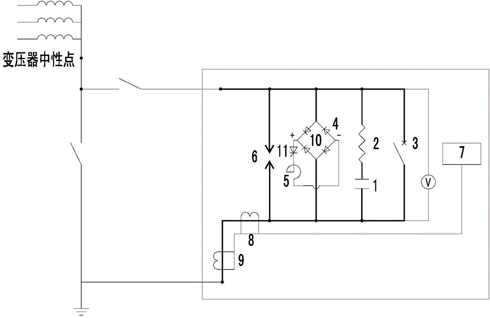 Transformer neutral point capacitance type DC blocking device