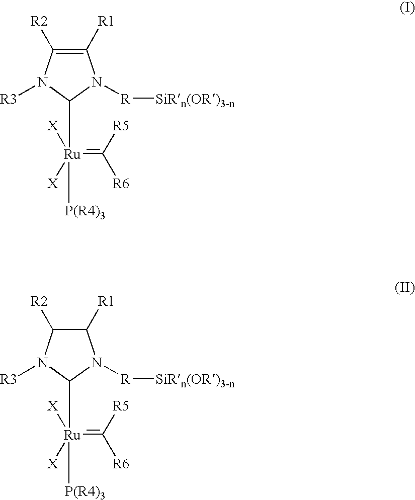 Immobilizable ruthenium catalysts having n-heterocyclic carbene ligands