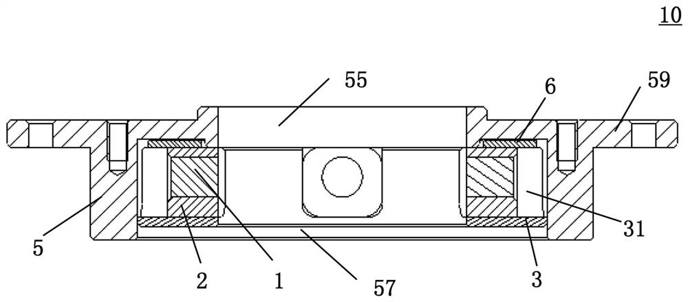 Flywheel energy storage device, magnetic bearing and eddy current sensor assembly thereof