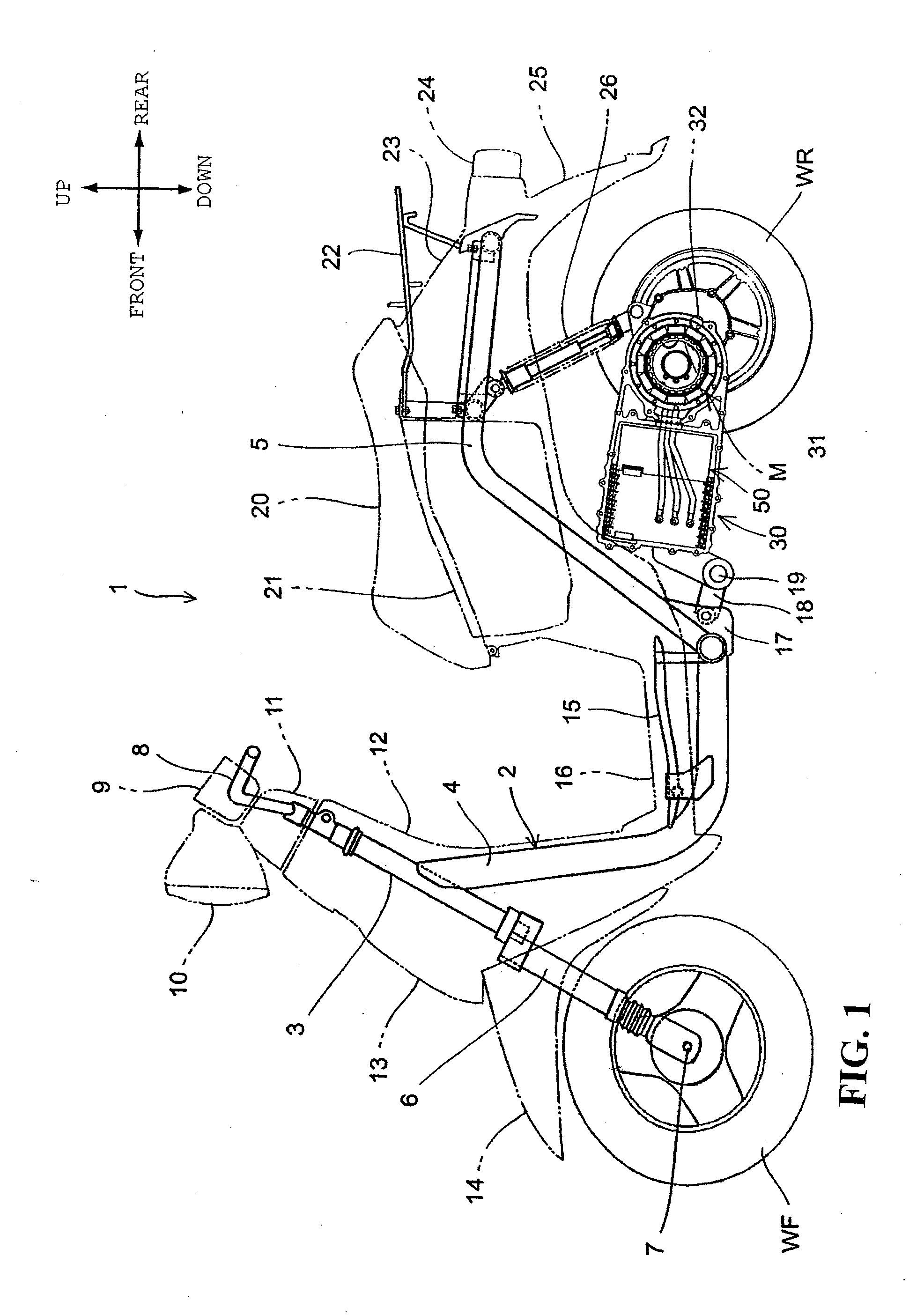 Battery module mounting structure for motor-driven two-wheeled vehicle