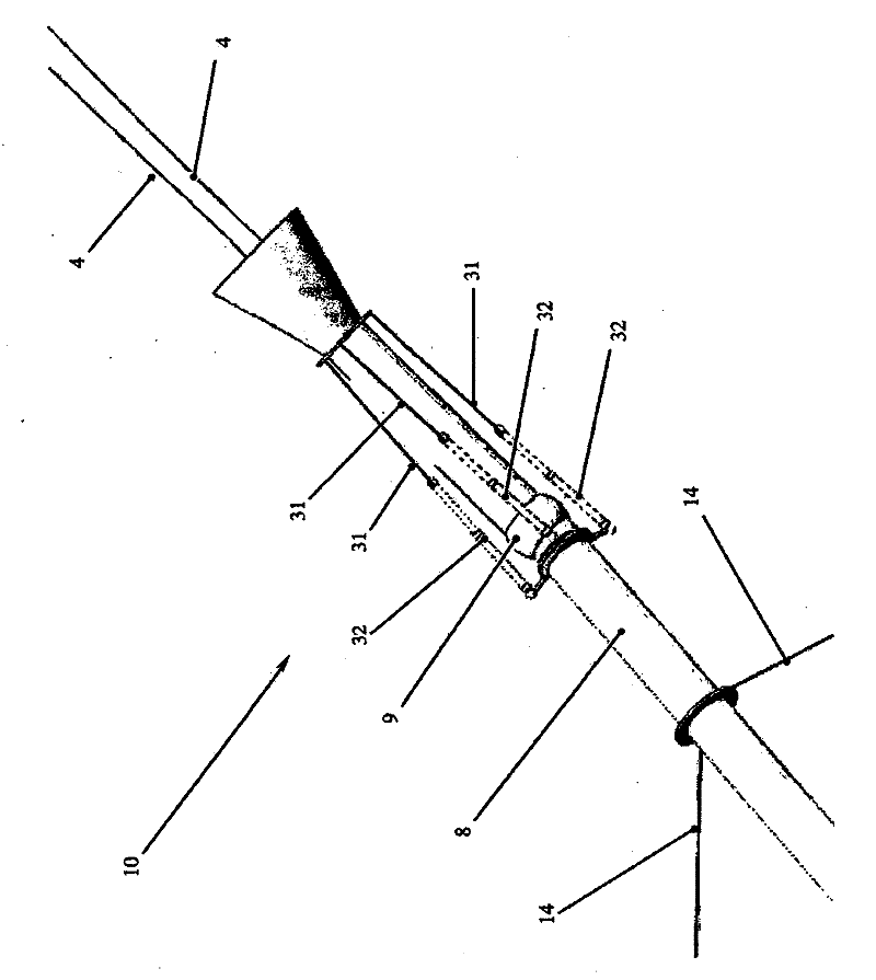 Wind system for converting emergy by translating on a rail modules dragged by kites and process for producing electric energy through such system