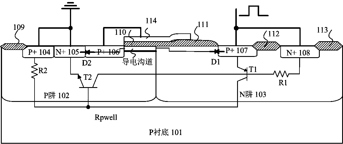 ESD self-protection device with LDMOS-SCR structure and high in holding current and robustness