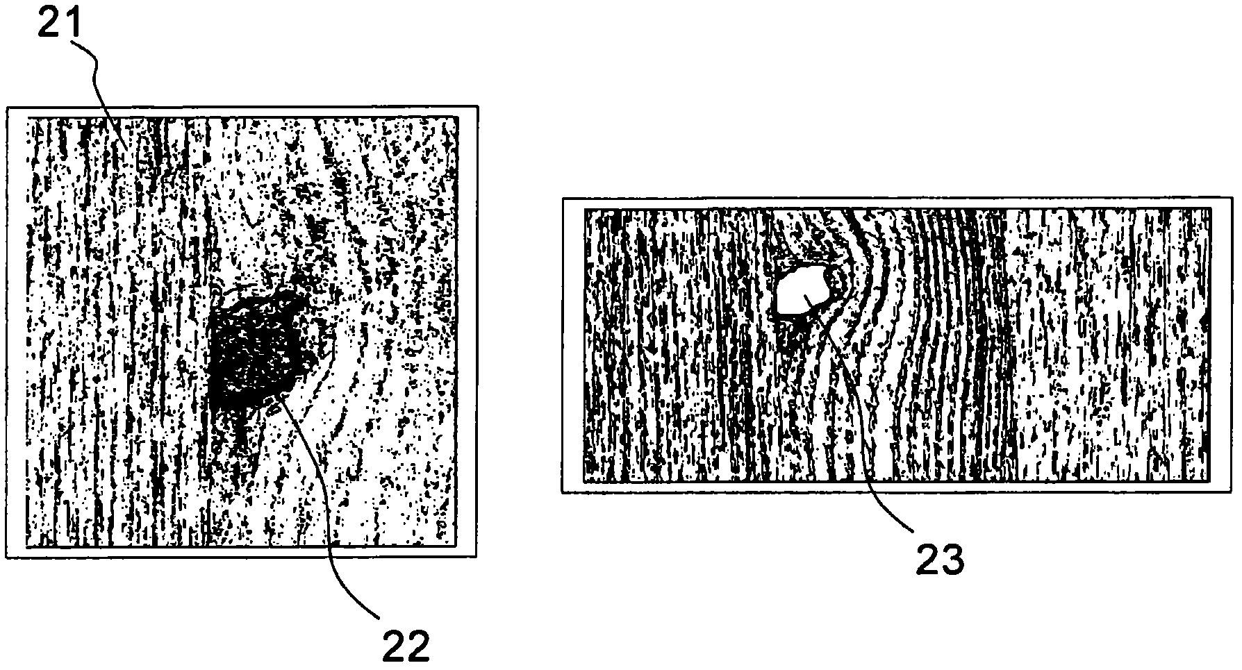 Automatic repair of flat, textured objects, such as wood panels having aesthetic reconstruction