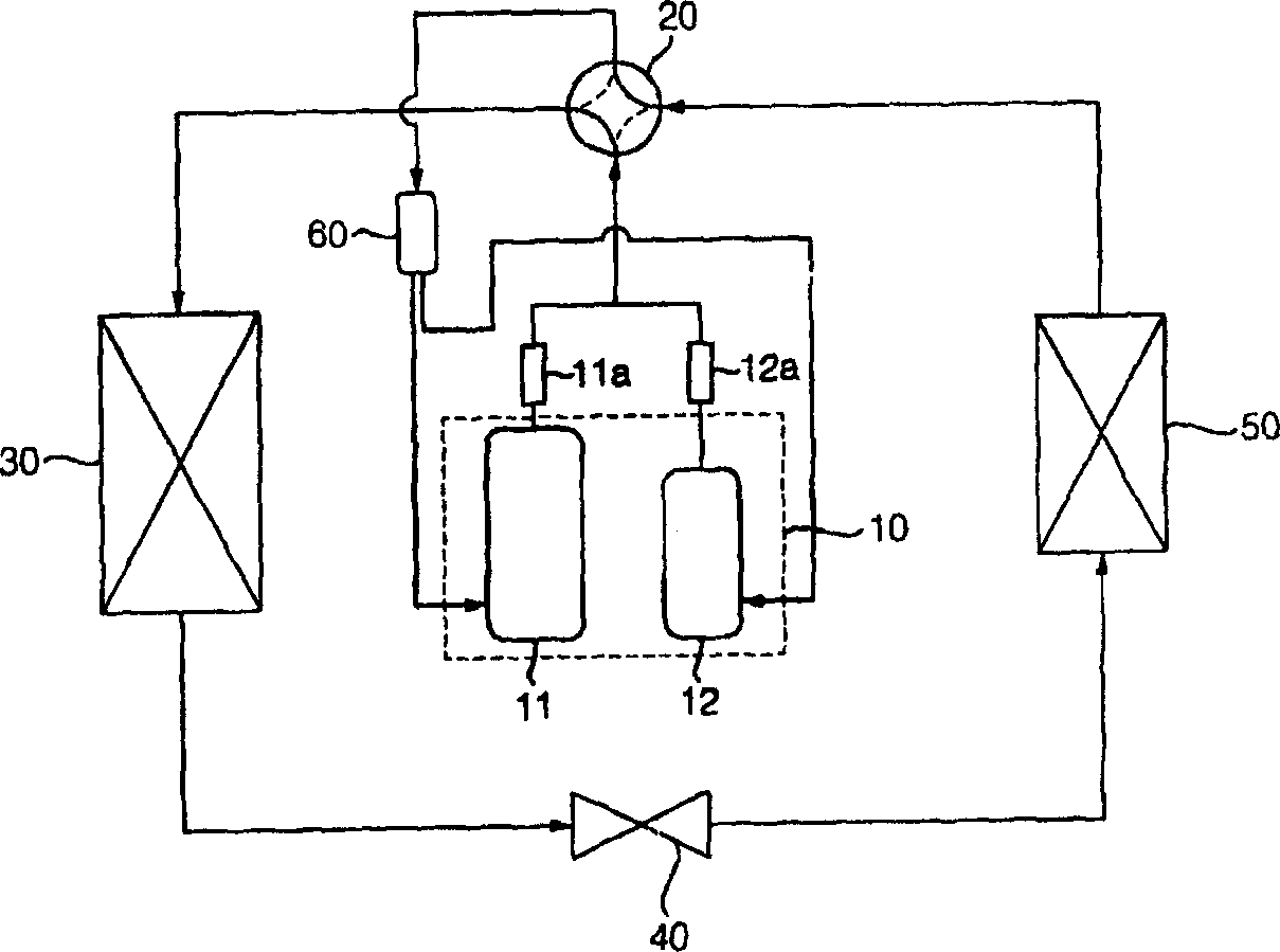 Air conditioning system with two compressors and method for operating the same