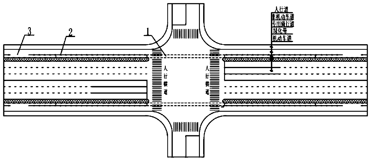 Sunken type special riding road downwards penetrating road intersection