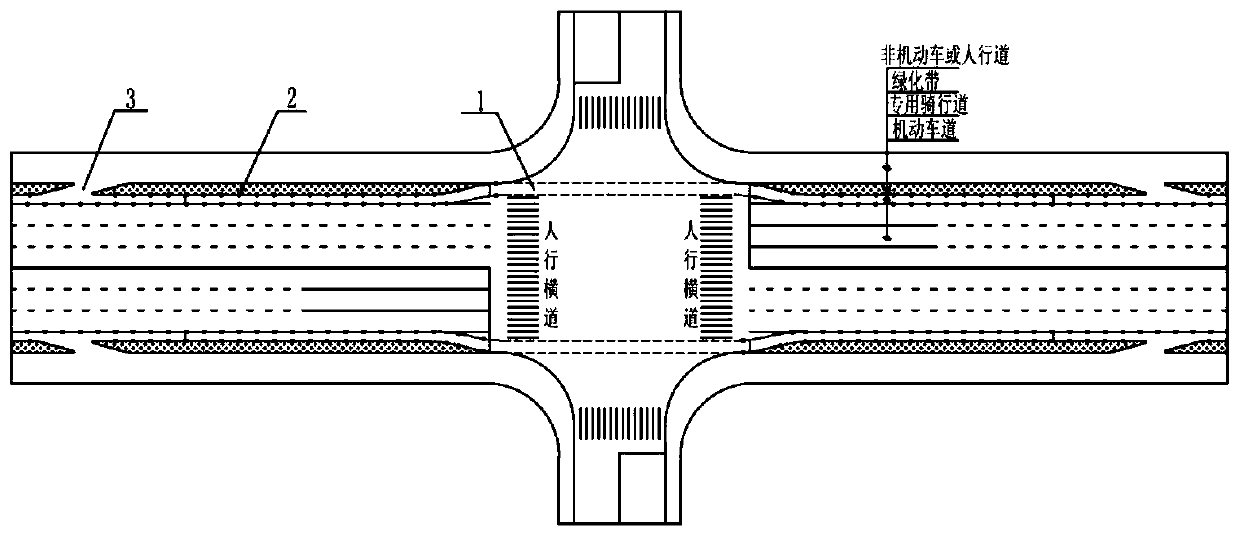 Sunken type special riding road downwards penetrating road intersection