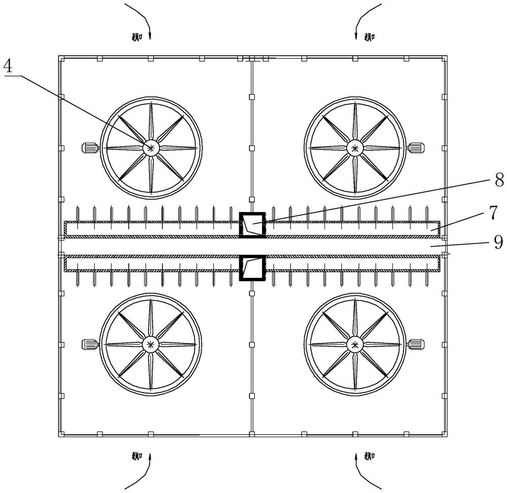 In-tower one-well multi-tower water distribution type high-position water collection mechanical draft cooling tower