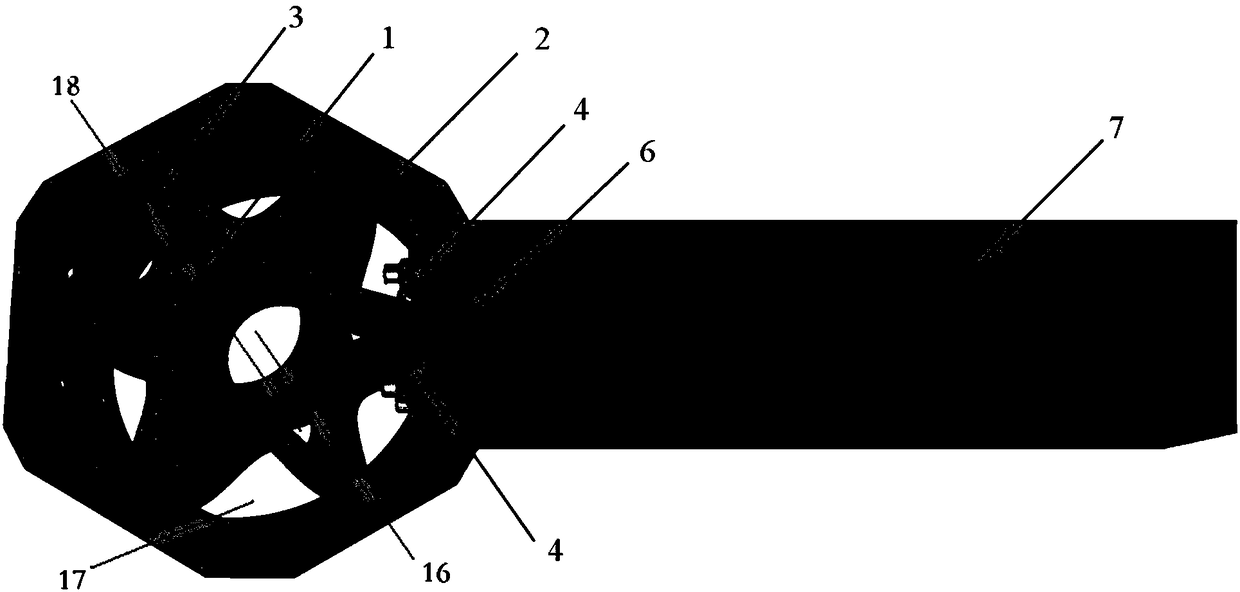 A prefabricated node of an outer ring inner hexagonal space grid structure