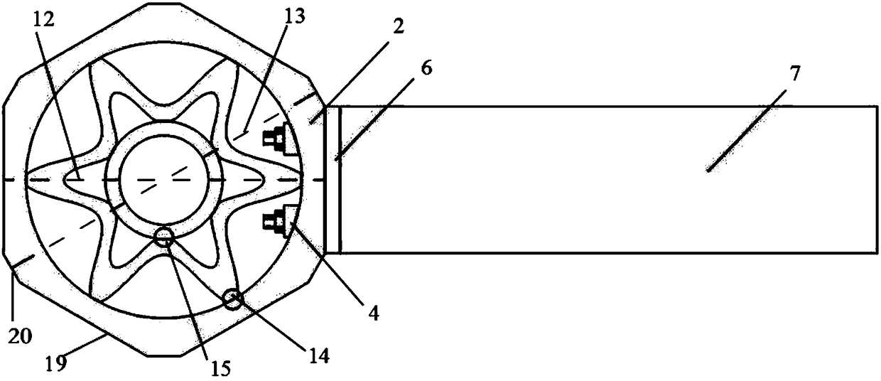 A prefabricated node of an outer ring inner hexagonal space grid structure
