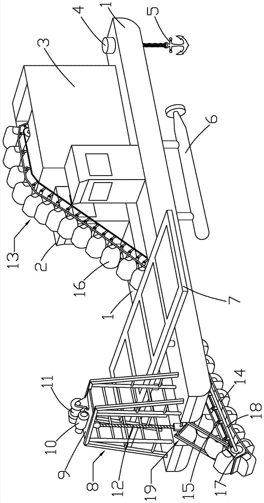 A chain bucket dredger ship