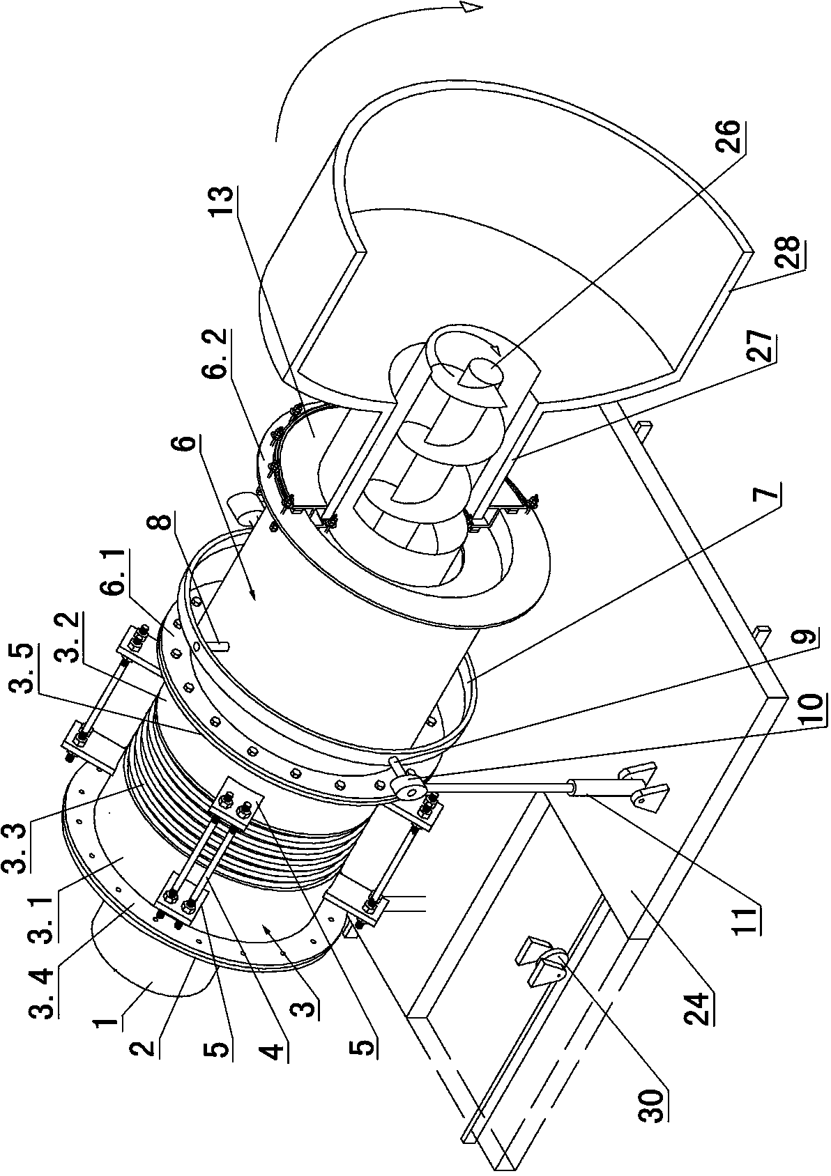 Sealing device with universal angle compensating tube