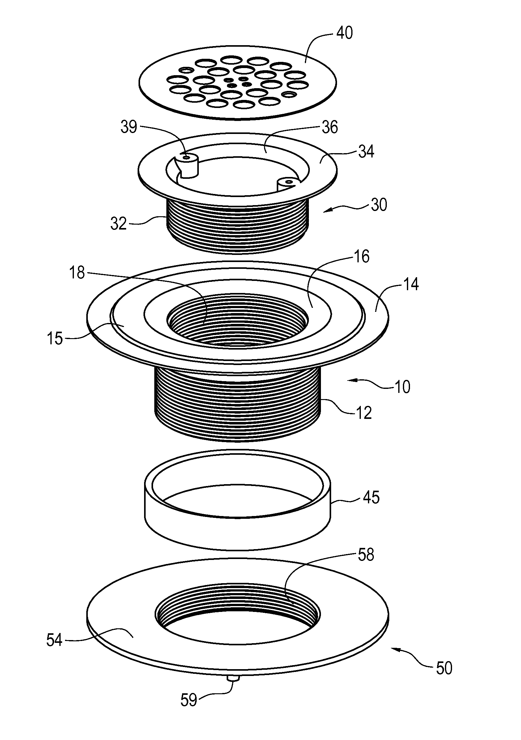 Compression drain with adjustable-height grate