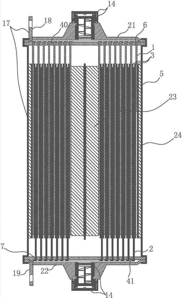 Wound storage battery with symmetric composite electrodes and perforated collector plates